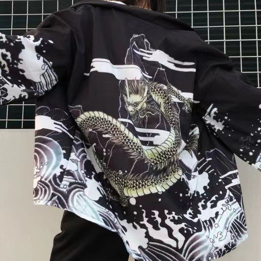 Harajuku style kimono women's summer Korean version loose Japanese kimono cloak feather weaving sunscreen jacket 3d printing students