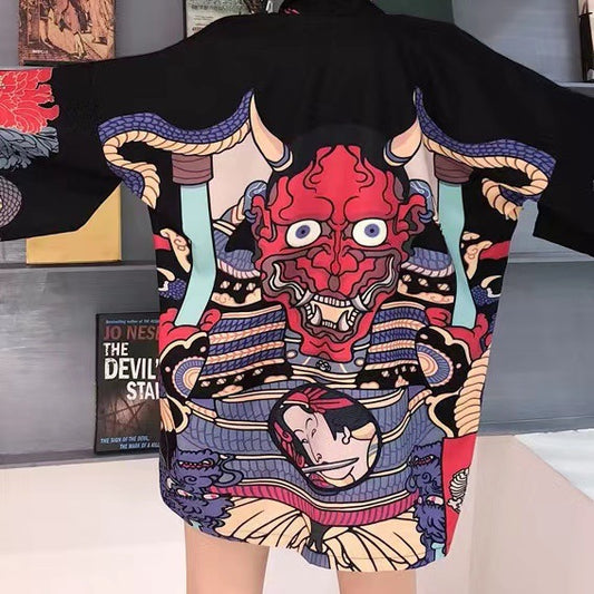 Harajuku style kimono women's summer Korean version loose Japanese kimono cloak feather weaving sunscreen jacket 3d printing students