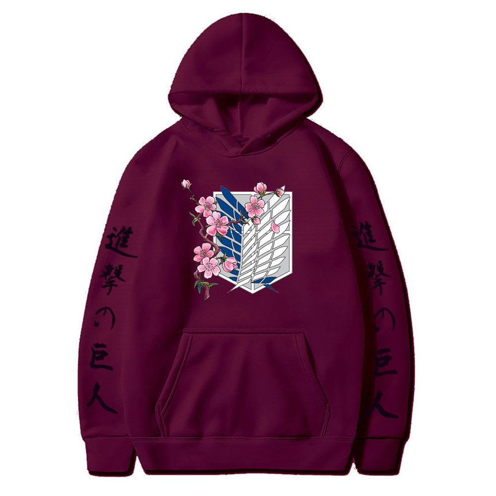 Attack on Titan LOGO hoodie sweatshirt- black letters on sleeves
