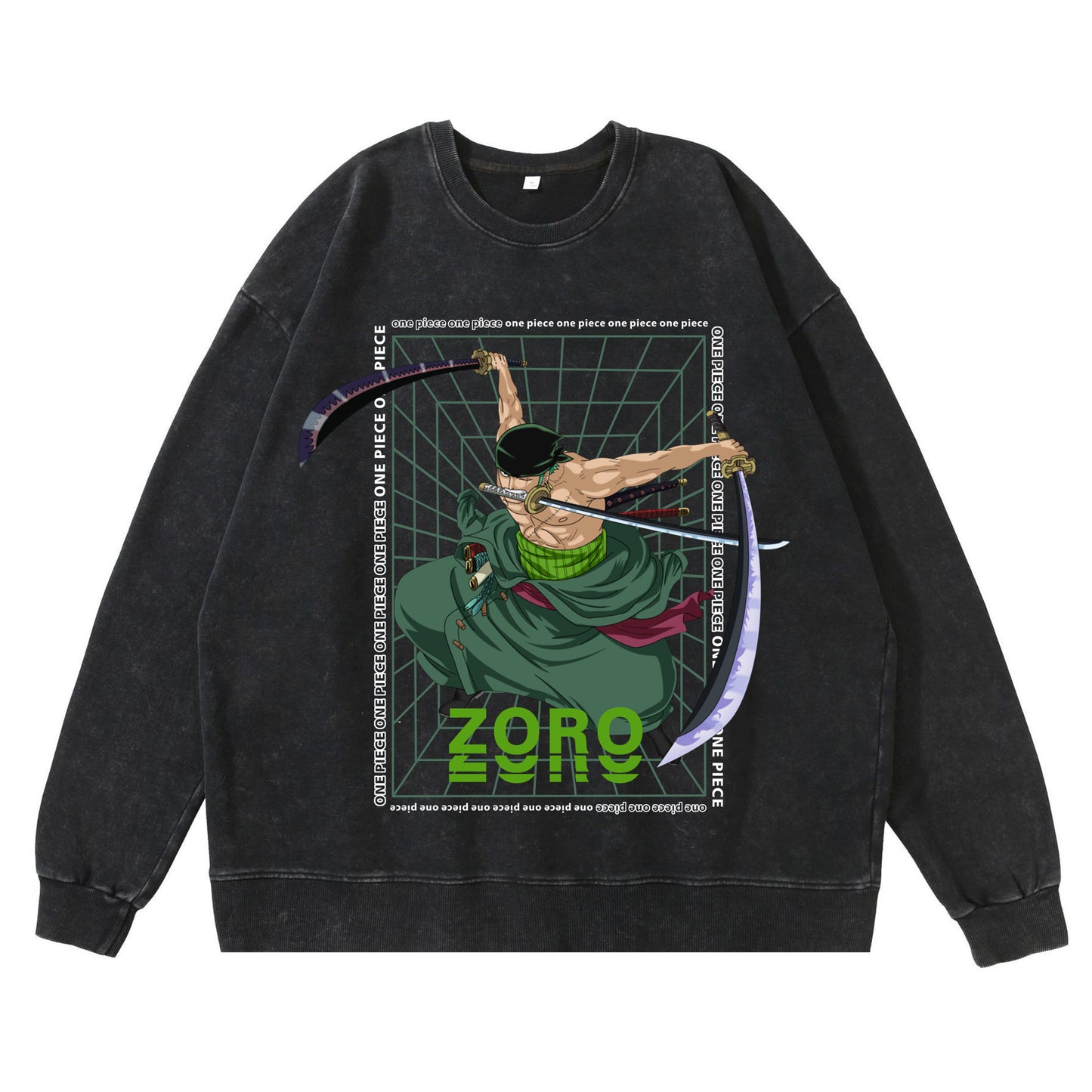 360g heavy washed retro sweatshirt street hip-hop anime American style pirate Luffy Zoro cotton autumn sweatshirt