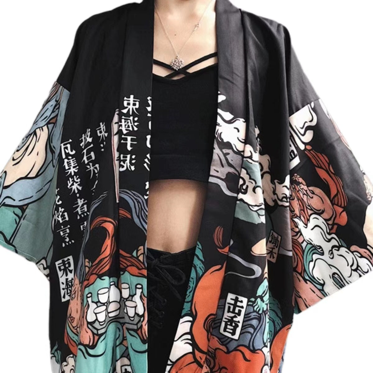 Harajuku style kimono women's summer Korean version loose Japanese kimono cloak feather weaving sunscreen jacket 3d printing students