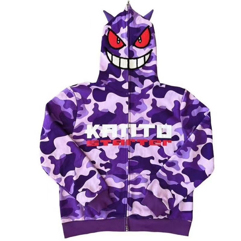 Foreign trade bapeGengar Ghost Stone Gengar Harajuku 3D digital printing sweater zipper to the end hoodie Y2K