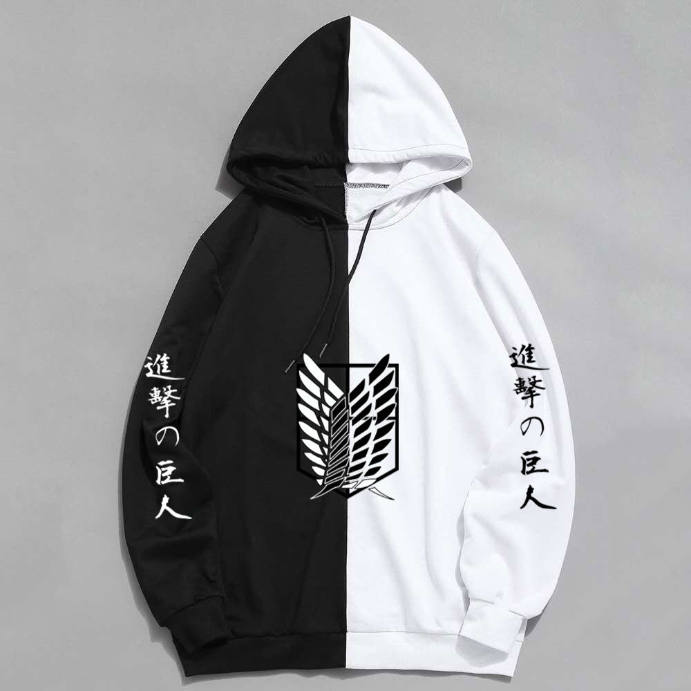 Attack on Titan Men's color-blocked fake two-piece hooded sweatshirt stitched hoodie two-color men's sweatshirt