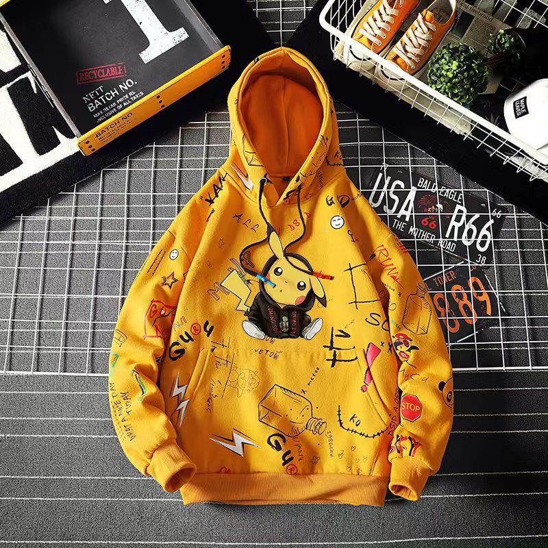 Cross-Border European and American Style 3d Digital Printing Bar Pikachu Pattern Galaxy Guard Casual Long Sleeve Pullover Hoodie