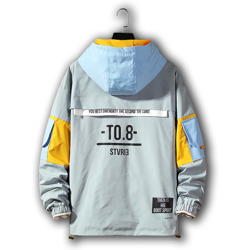 Youth casual plus size tooling sweater 2023 spring new pullover sweater printed men's hooded jacket tide