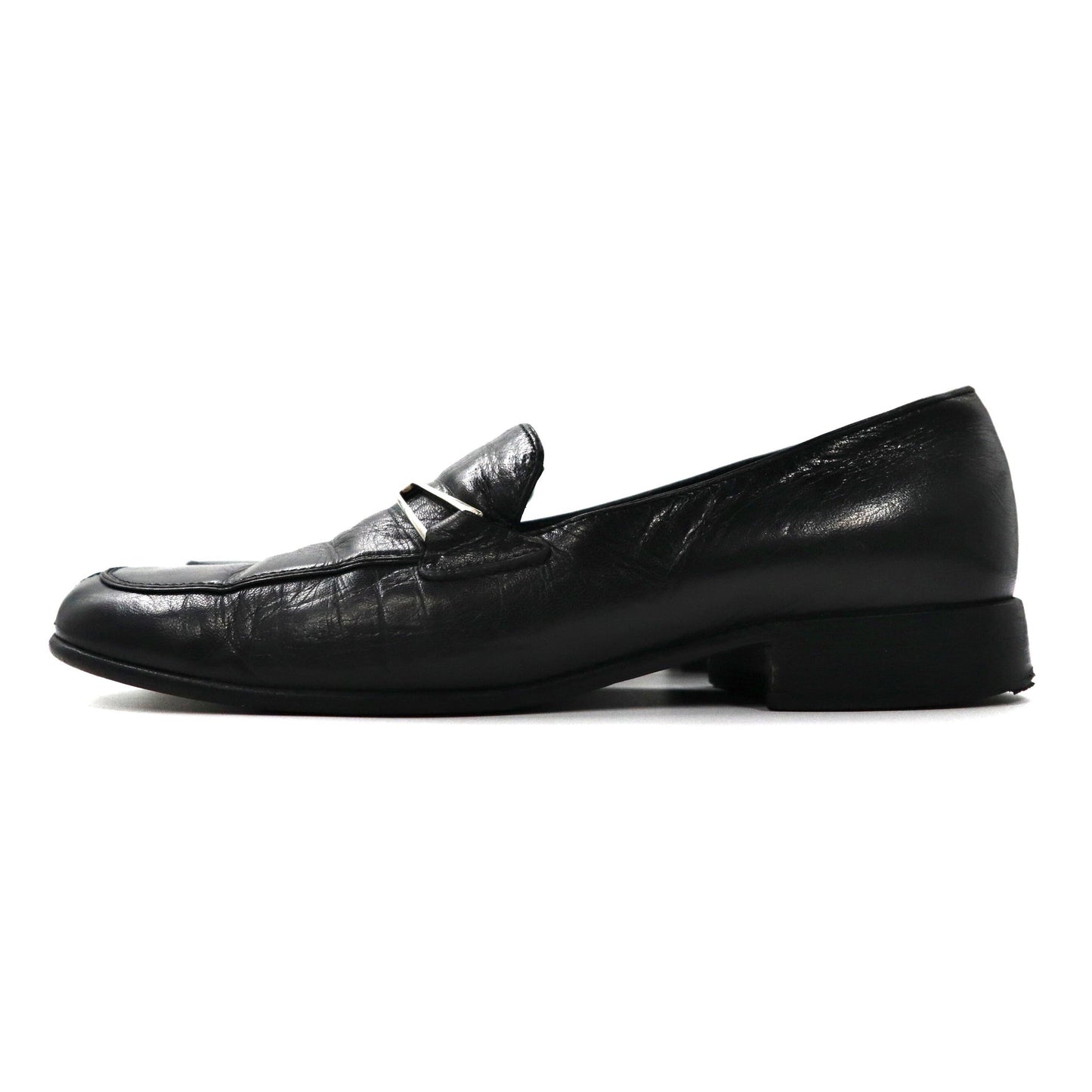 PRADA ローファー 23cm ブラック Vチップ レザー ロゴプレート イタリア製