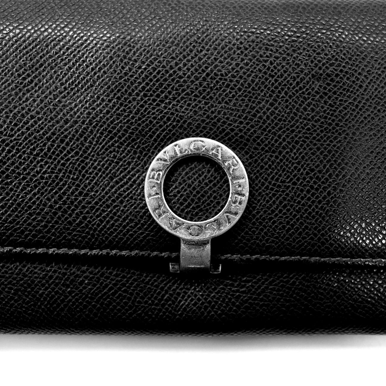 BVLGARI 長財布 ブラック 型押しレザー ロゴクリップ Clip Large Wallet イタリア製