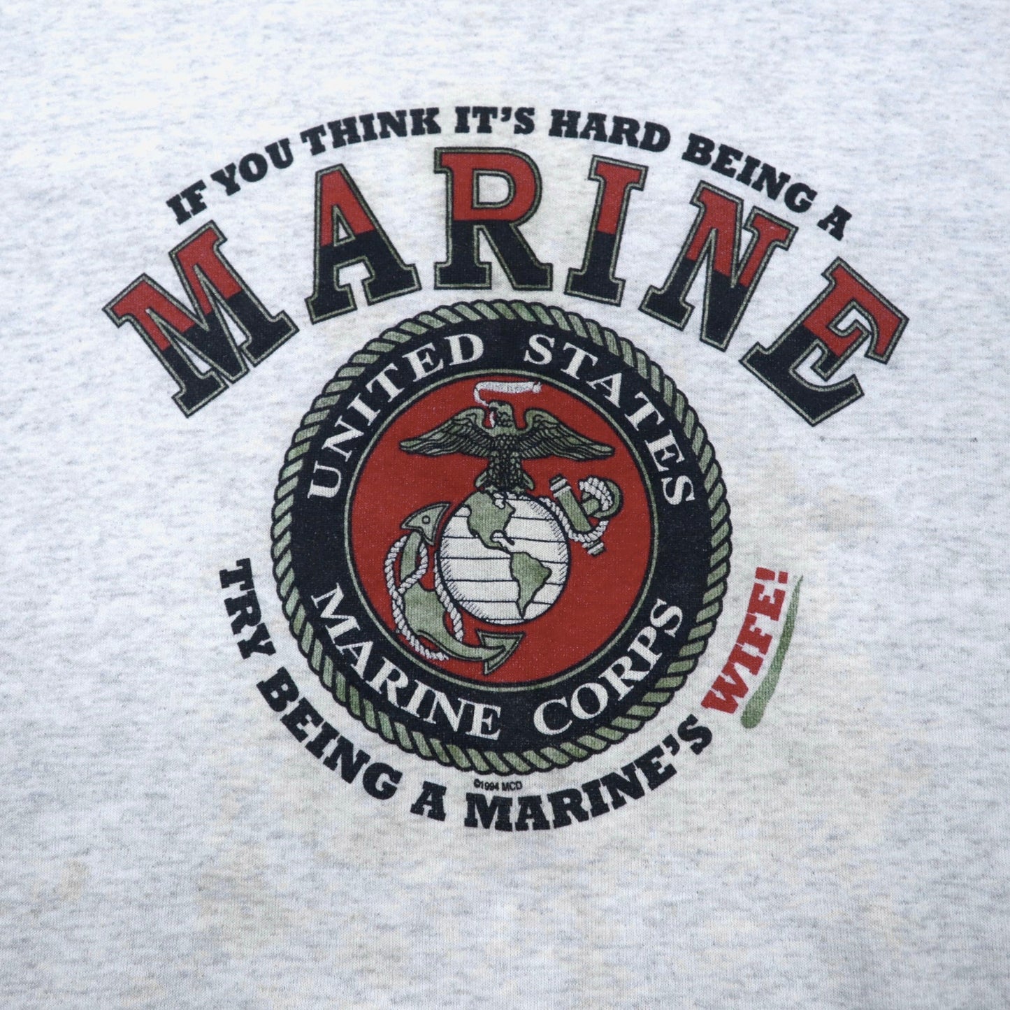 USA製 Lee 90年代 US MARINE CORPS プリントスウェット XL グレー コットン ミリタリー アメリカ海兵隊