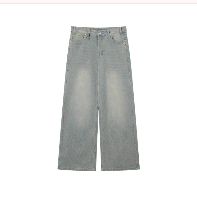 cuibuju niche worn and distressed retro washed straight jeans men's loose versatile wide-leg floor-length trousers