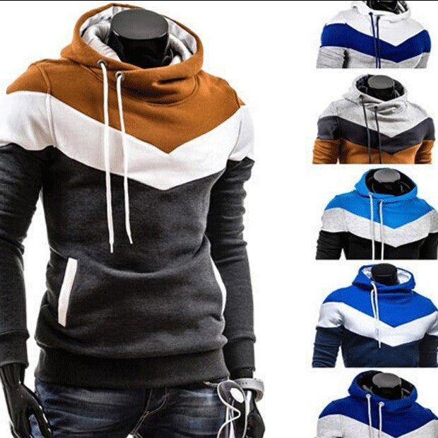 Foreign trade 2015 spring and autumn men's clothing Korean style men's color matching hooded pullover fashion slim sports casual sweater