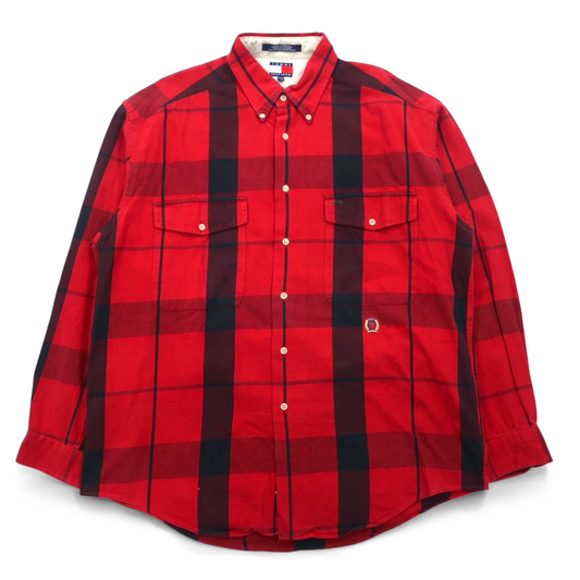 TOMMY HILFIGER 90年代 ボタンダウンシャツ L レッド チェック コットン