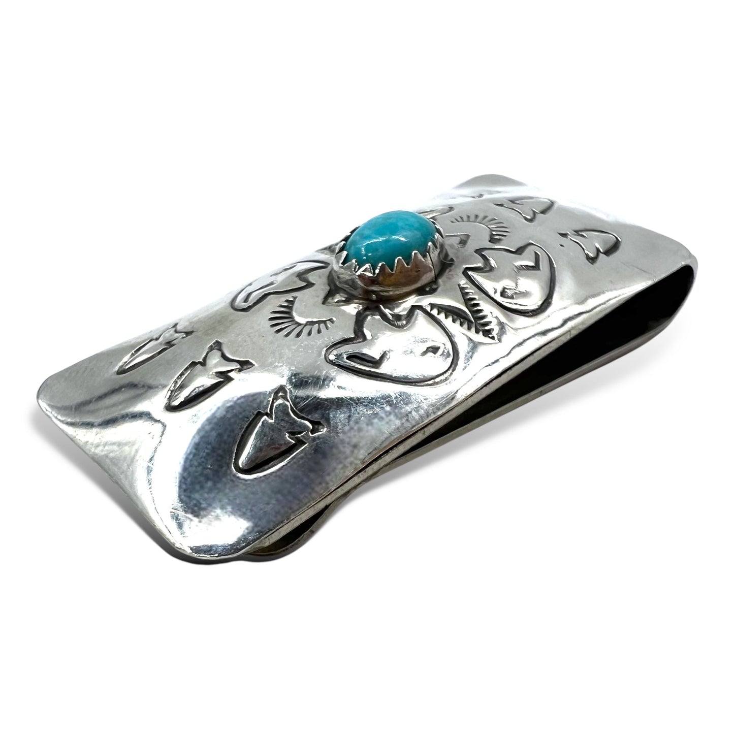 Navajo Indian Jewelry Money Clip Turquoise ナバホ族 インディアンジュエリー マネークリップ ターコイズ スタンプワーク