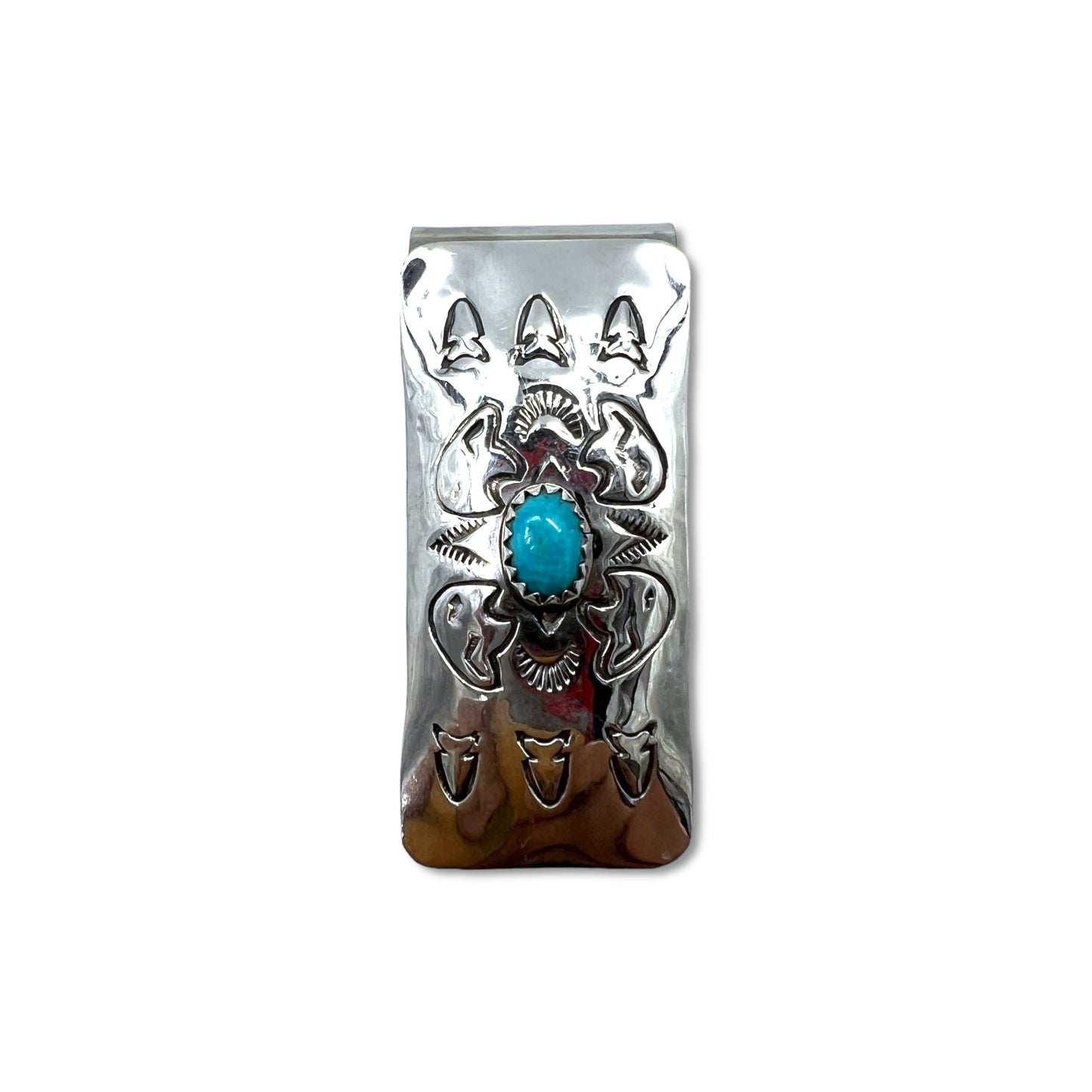 Navajo Indian Jewelry Money Clip Turquoise ナバホ族 インディアンジュエリー マネークリップ ターコイズ スタンプワーク