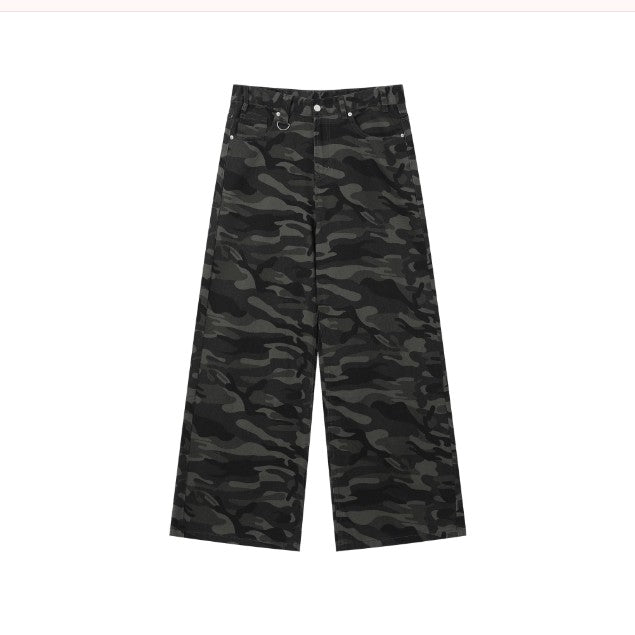 cuibuju niche worn and distressed retro washed straight jeans men's loose versatile wide-leg floor-length trousers