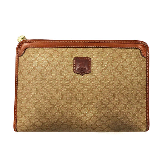 CELINE セカンドバッグ ベージュ レザー ririジップ マカダム柄 オールド