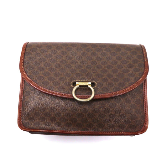 CELINE セカンドバッグ ポーチ ブラウン レザー マカダム柄 オールド DM91 イタリア製