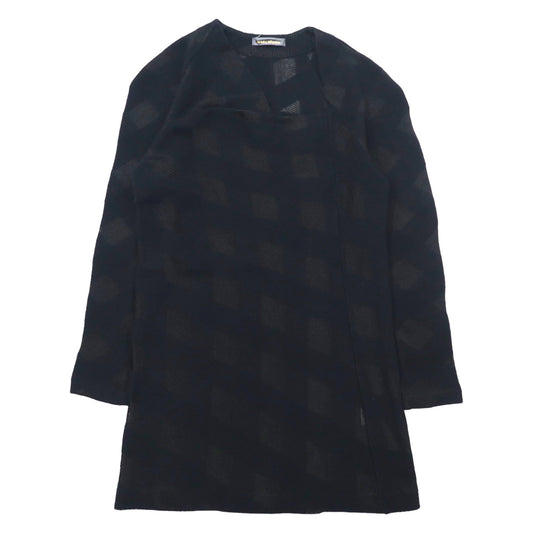 issey miyake 70年代 ニット ワンピース M ブラック 総柄 アクリル アシンメトリーデザイン 変形 初期タグ 日本製
