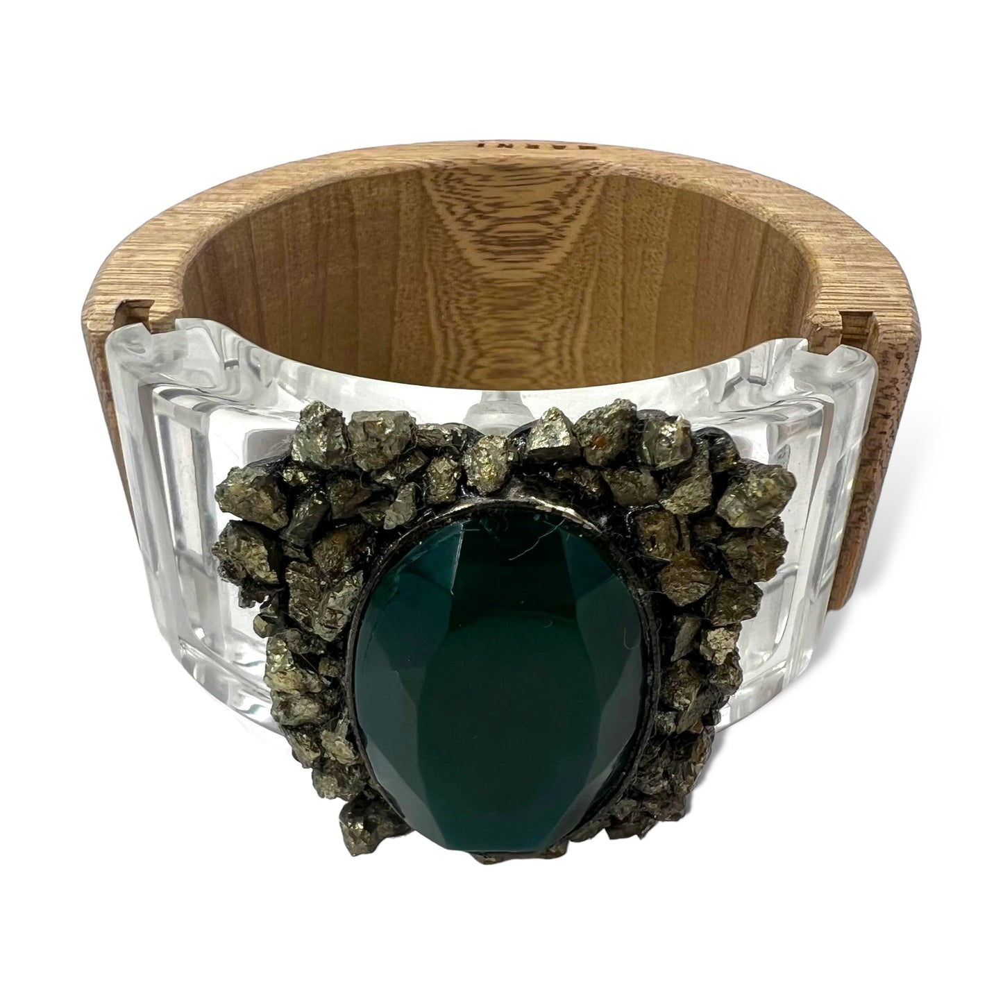 MARNI ワイド クリア ブレスレット バングル ベージュ ウッド カラーストーン スケルトン