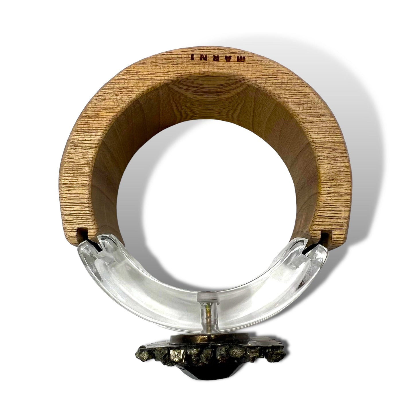 MARNI ワイド クリア ブレスレット バングル ベージュ ウッド カラーストーン スケルトン