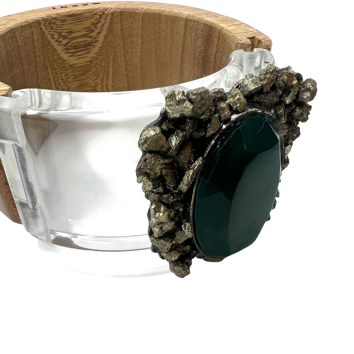 MARNI ワイド クリア ブレスレット バングル ベージュ ウッド カラーストーン スケルトン