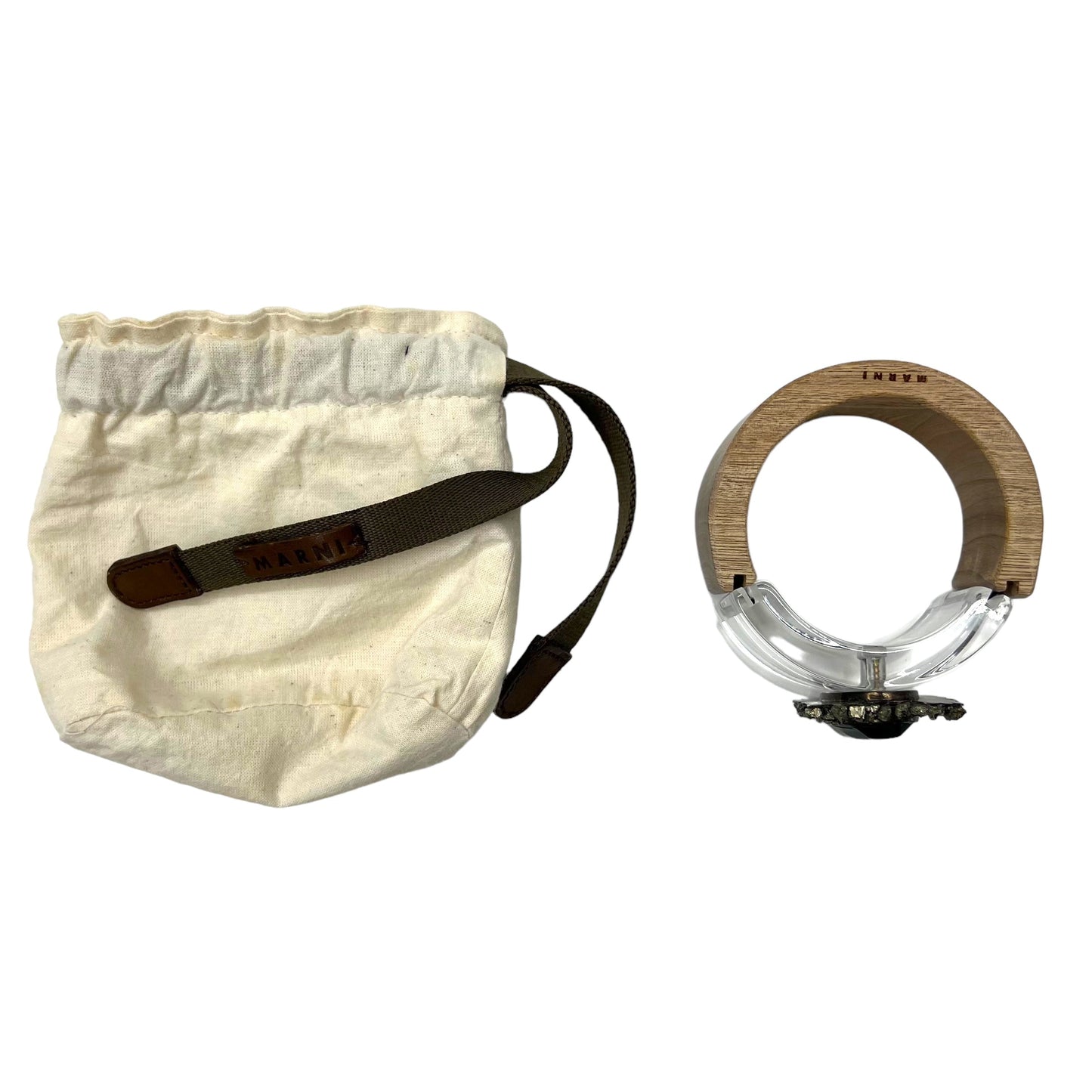 MARNI ワイド クリア ブレスレット バングル ベージュ ウッド カラーストーン スケルトン