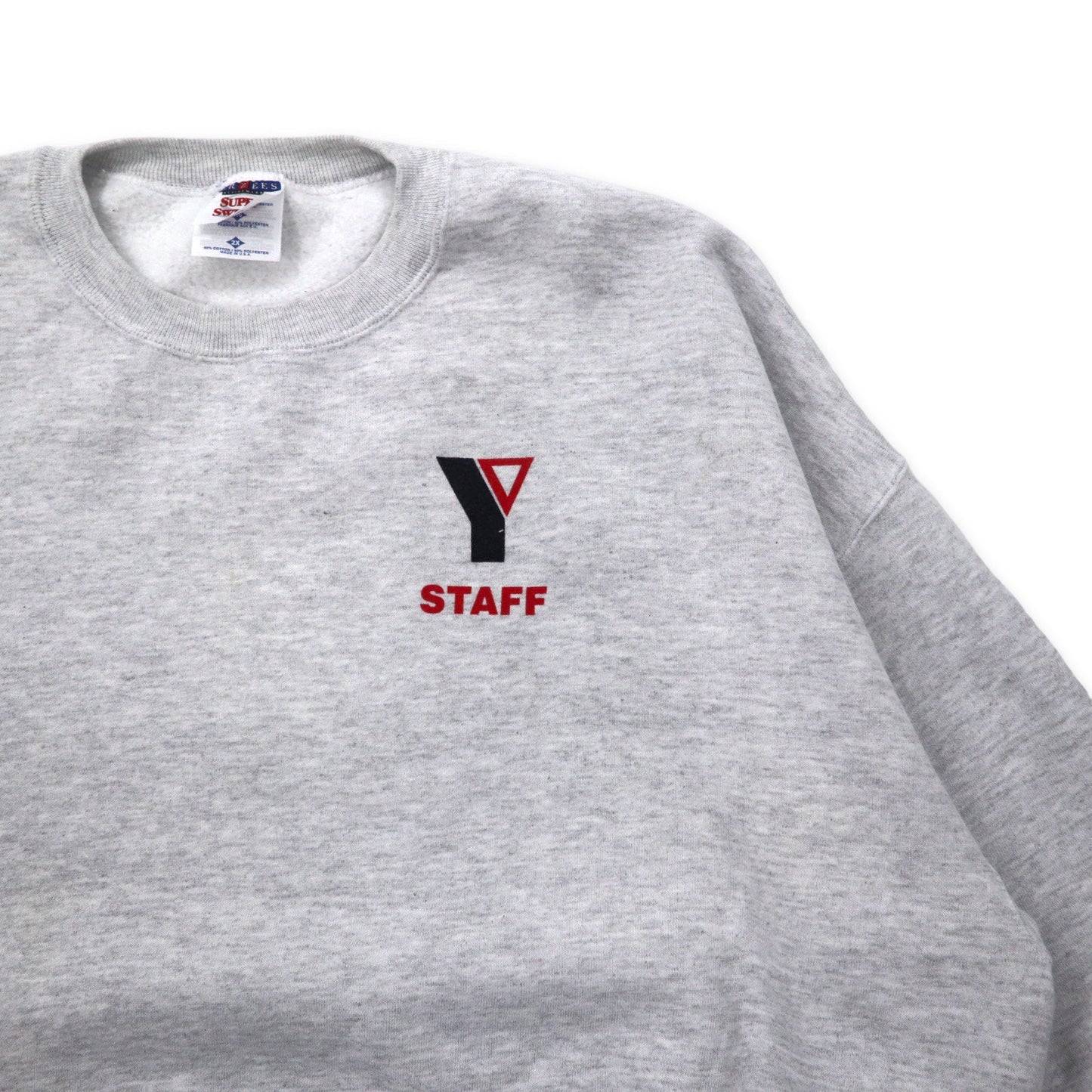JERZEES SUPER SWEATS USA製 90年代 クルーネック スウェット 2X グレー ホワイト コットン 裏起毛 STAFF ワンポイントプリント