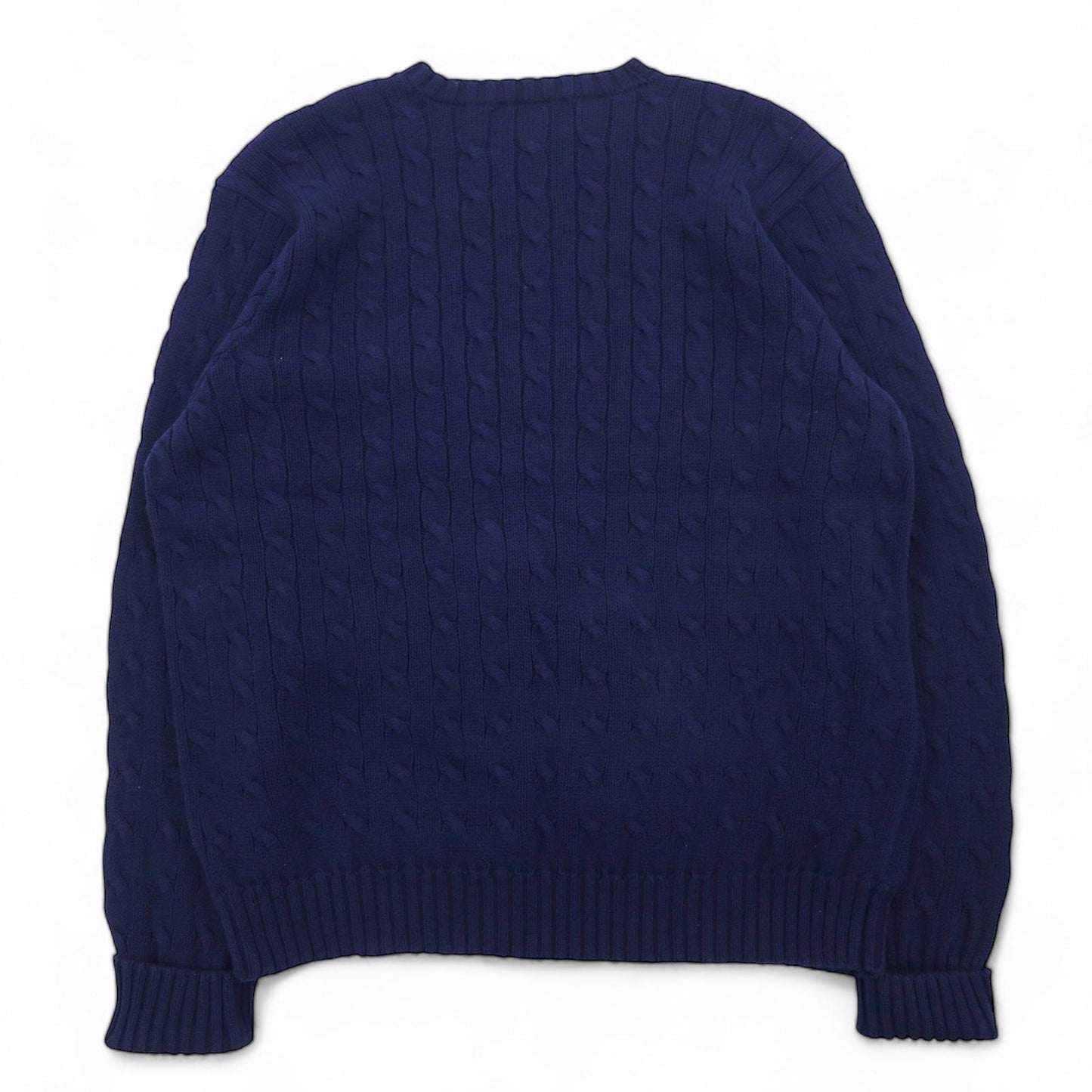 POLO GOLF RALPH LAUREN 90年代 クルーネック ケーブルニット セーター L ネイビー コットン ワンポイント 刺繍