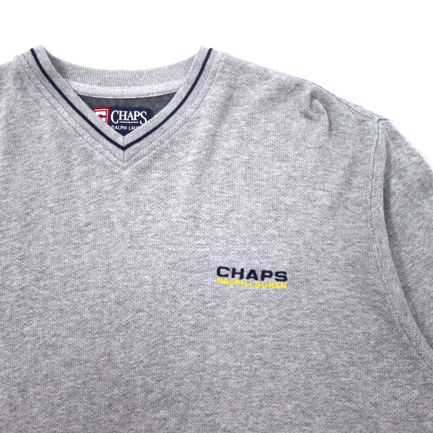 CHAPS RALPH LAUREN 90年代 Vネック ロングスリーブ Tシャツ ロンT L グレー コットン ワンポイントロゴ刺繍