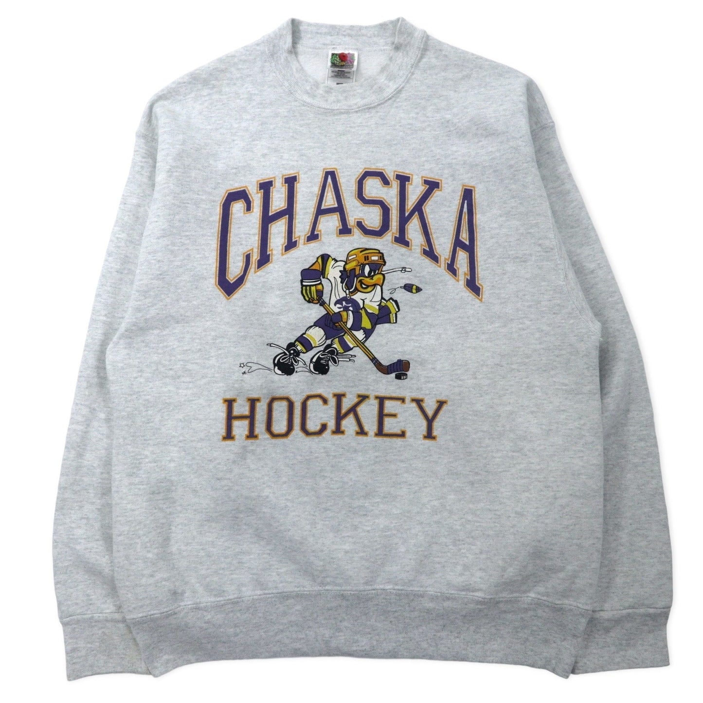 FRUIT OF THE LOOM USA製 90年代 SUPER COTTON ホッケー プリント スウェット M グレー コットン 裏起毛 CHASKA HOCKEY