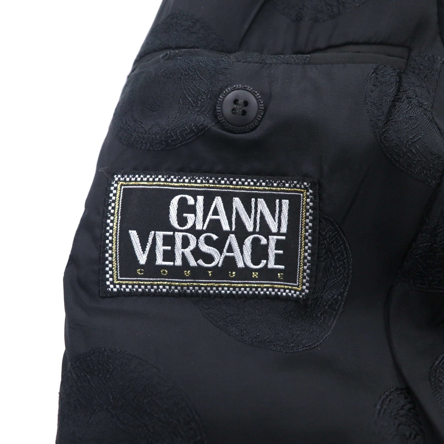 GIANNI VERSACE イタリア製 オーバーサイズ 3B スーツ セットアップ M ブラック ウール メデューサ 裏地総柄 ワイドスラックス COUTURE
