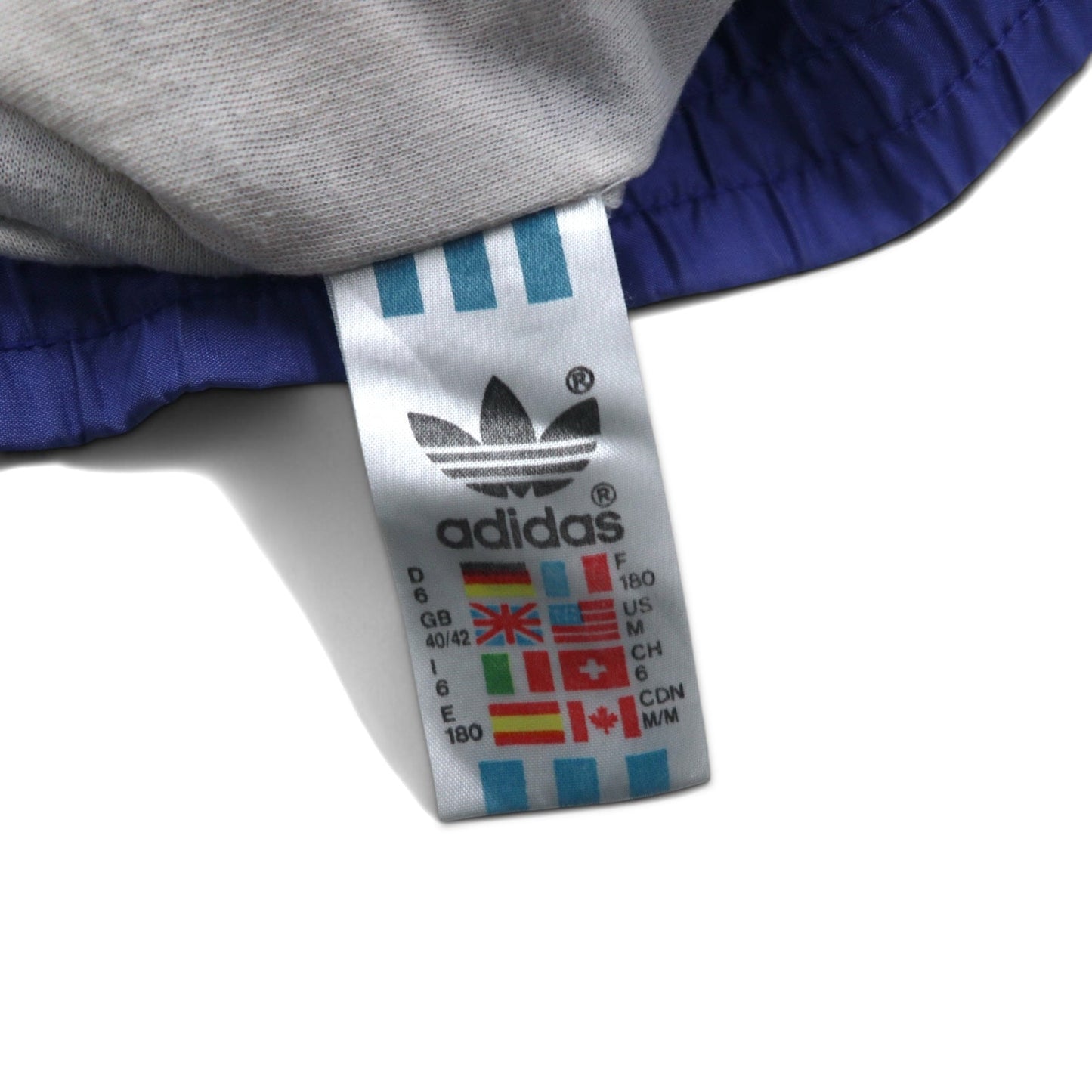 adidas 90年代 ナイロン トラックジャケット M ブルー トレフォィルロゴ刺繍 銀タグ
