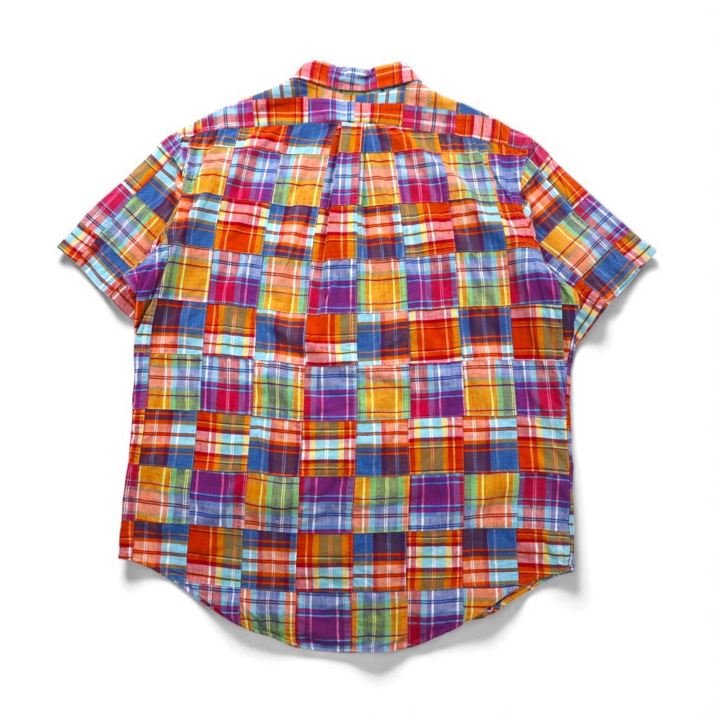 Ralph Lauren 90年代 パッチワーク 半袖 ボタンダウンシャツ XL マルチカラー チェック CUSTOM FIT スモールポニー刺繍