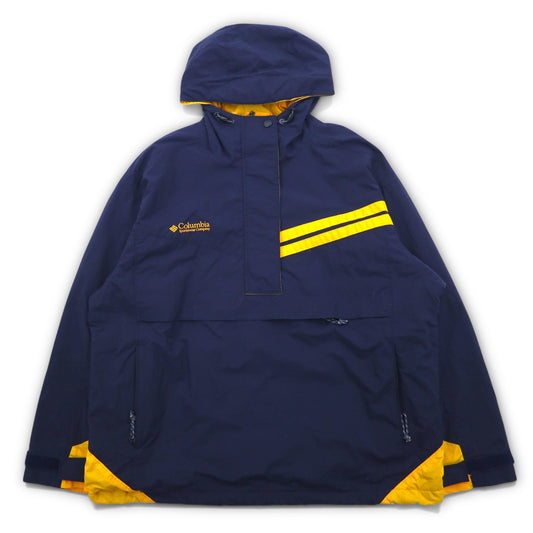 Columbia ハーフジップ マウンテンパーカー アノラックパーカー XL ネイビー ナイロン ロゴ刺繍 フリースライナー ドローコード