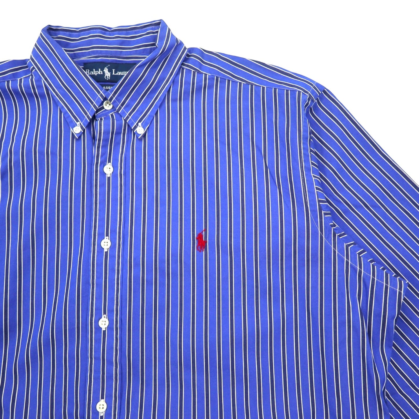 RALPH LAUREN 90年代 ボタンダウンシャツ L ブルー ストライプ コットン スモールポニー 刺繍  クラシックフィット CLASSIC FIT
