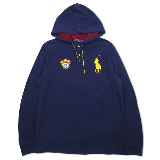 POLO RALPH LAUREN ビッグポニー エムブレム 刺繍 プルオーバー パーカー L ネイビー コットン 鹿の子