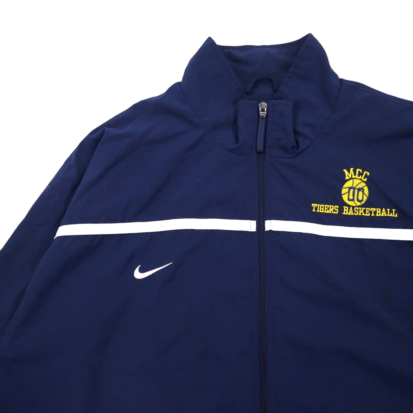 NIKE 90年代 TEAMタグ ナイロンジャケット トラックジャケット ジャージ XXL ネイビー メッシュライナー MCC TIGERS BASKETBALL スウォッシュ 刺繍
