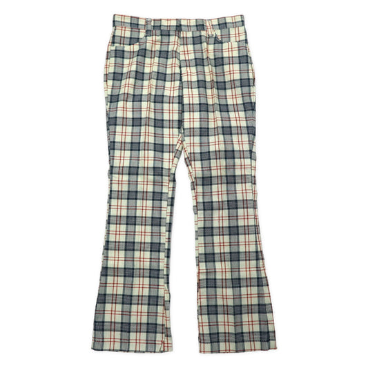 Statler Jeans USA製 70年代 センタープレス フレアーパンツ ベルボトム W92 ベージュ チェック コットン ポリエステル PRENTICEジップ デッドストック 未使用品