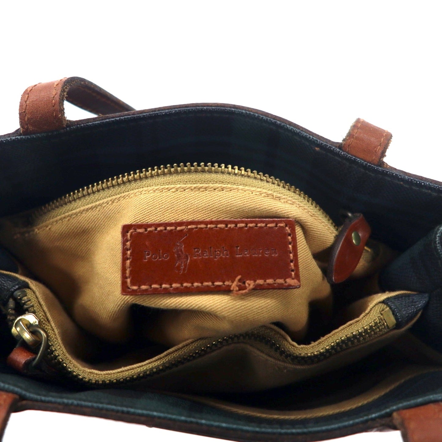 POLO RALPH LAUREN トートバッグ グリーン チェック PVC レザー切り替え