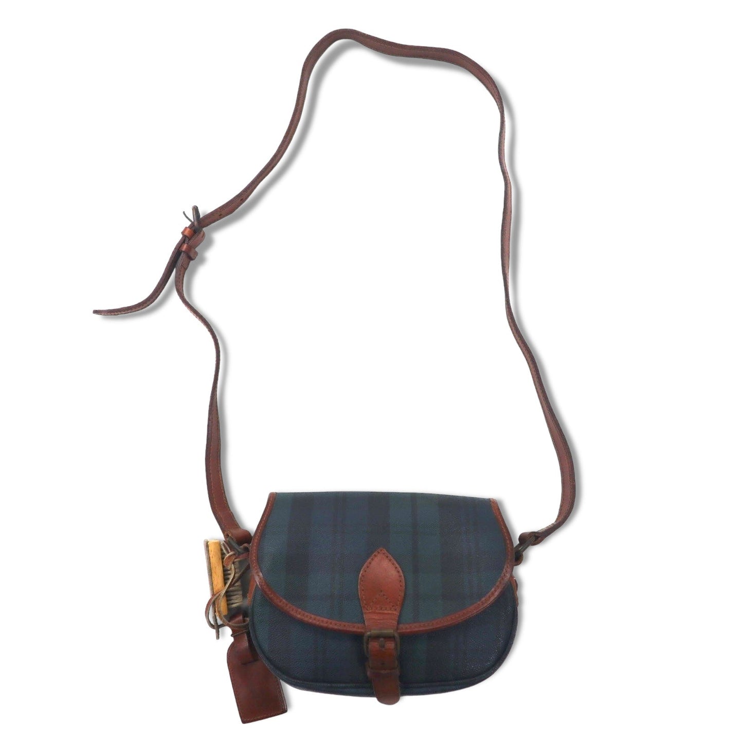 POLO RALPH LAUREN ショルダーバッグ ポシェット グリーン チェック PVC レザー切り替え