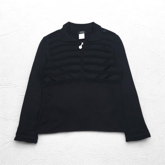 VERSACE CLASSIC V2 イタリア製 ハーフジップ レーヨンニット シャツ L ブラック ストレッチ