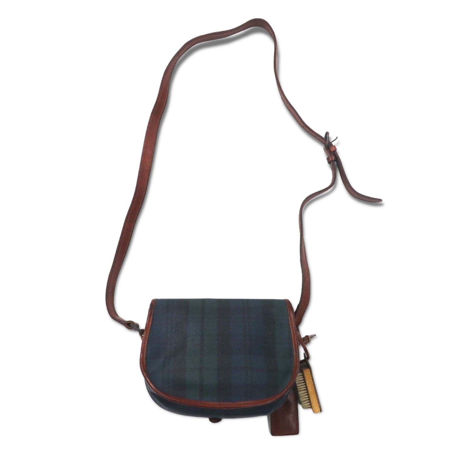 POLO RALPH LAUREN ショルダーバッグ ポシェット グリーン チェック PVC レザー切り替え
