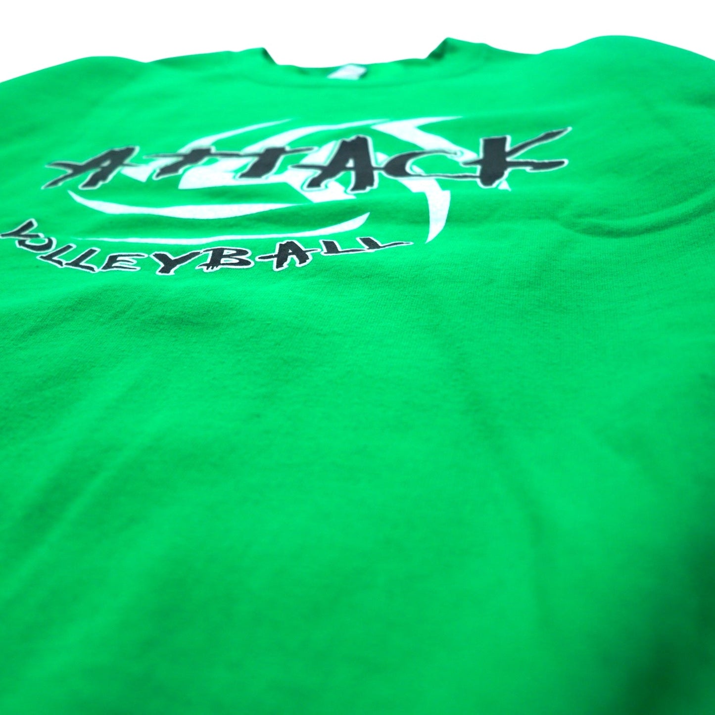 GILDAN クルーネック スウェット L グリーン プリント 裏起毛 ATTACK VOLLEYBALL ホンジュラス製