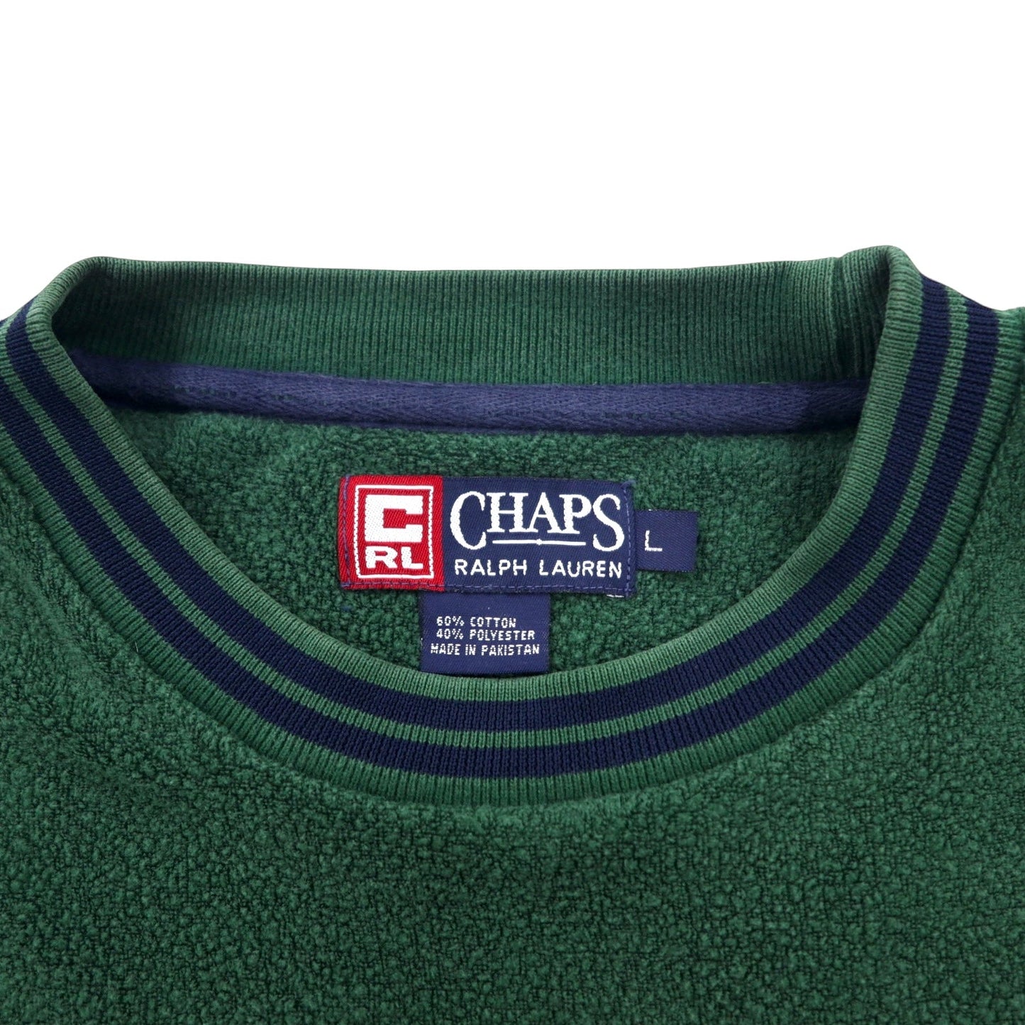 CHAPS RALPH LAUREN 90年代 リブライン パイル スウェット L グリーン コットン ワンポイント 刺繍