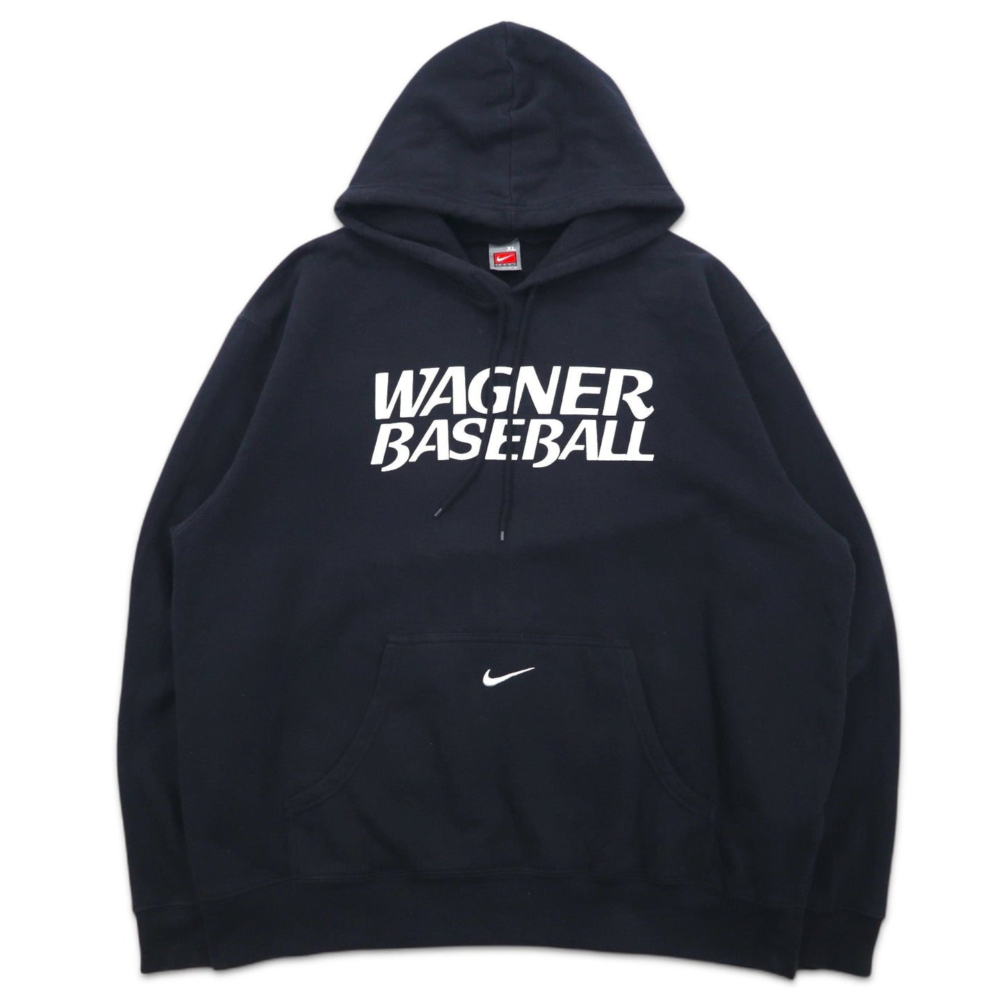 NIKE 00年代 TEAMタグ WAGNER BASEBALL プリントパーカー XL ブラック コットン センタースウッシュ ロゴ刺繍
