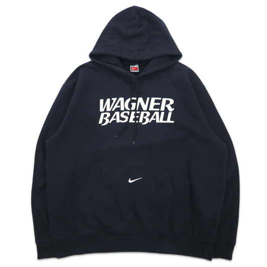 NIKE 00年代 TEAMタグ WAGNER BASEBALL プリントパーカー XL ブラック コットン センタースウッシュ ロゴ刺繍