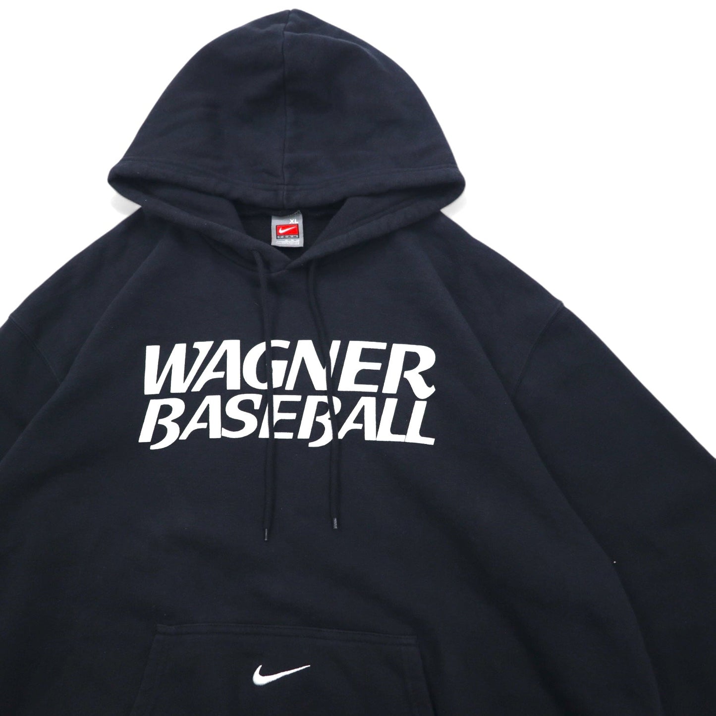 NIKE 00年代 TEAMタグ WAGNER BASEBALL プリントパーカー XL ブラック コットン センタースウッシュ ロゴ刺繍