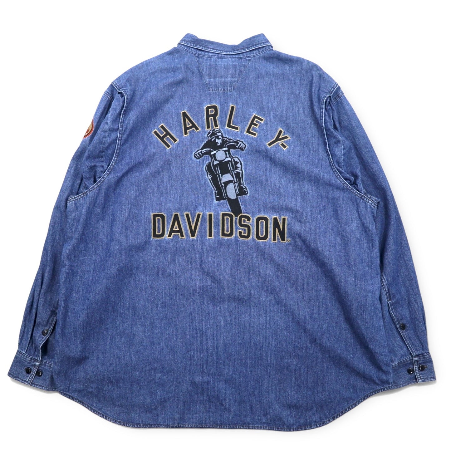 HARLEY DAVIDSON デニムシャツ XXXL ブルー コットン ロゴ刺繍 バックロゴ