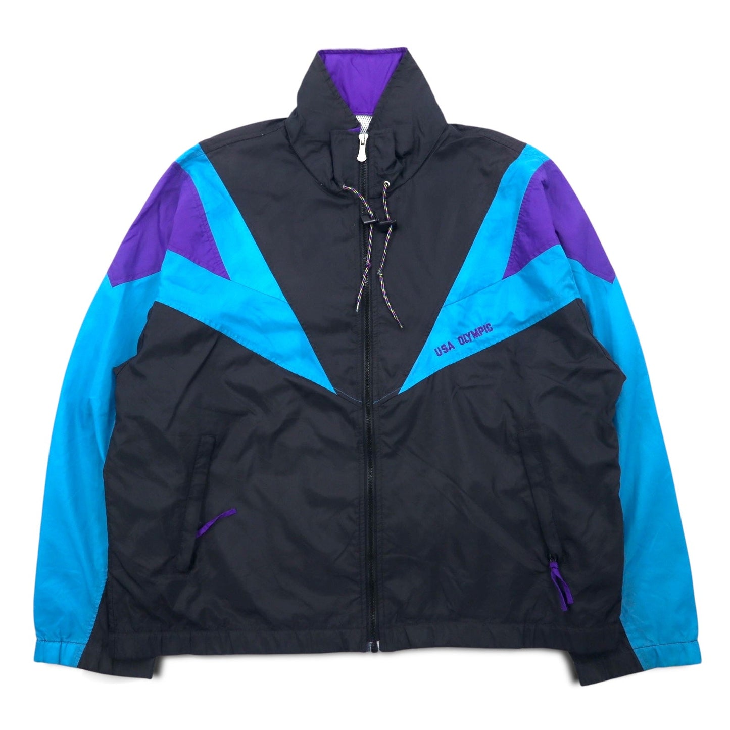 JC PENNEY 90年代 ナイロン トレーニングジャケット L ブラック メッシュライナー フード収納式 USA OLYMPIC