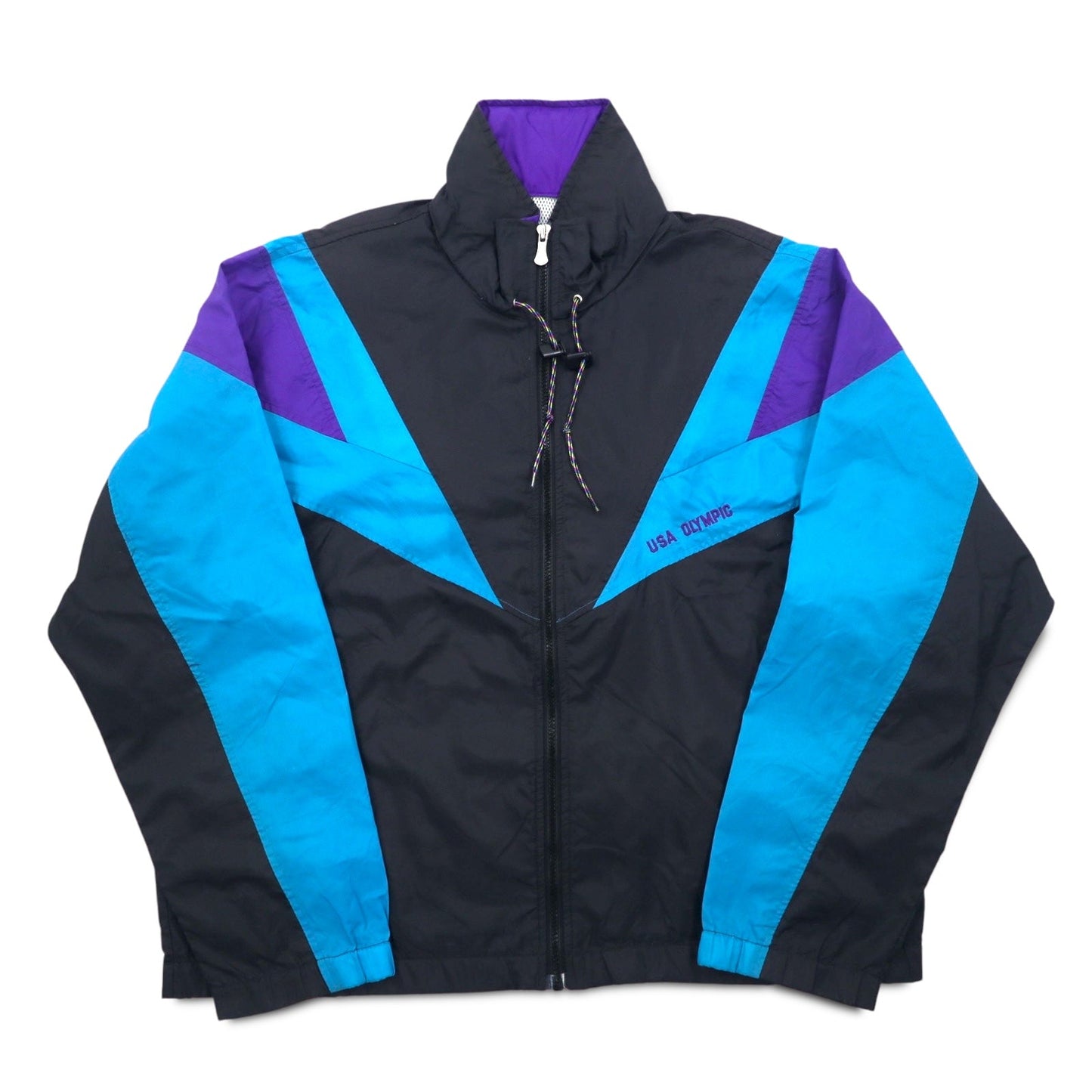 JC PENNEY 90年代 ナイロン トレーニングジャケット L ブラック メッシュライナー フード収納式 USA OLYMPIC