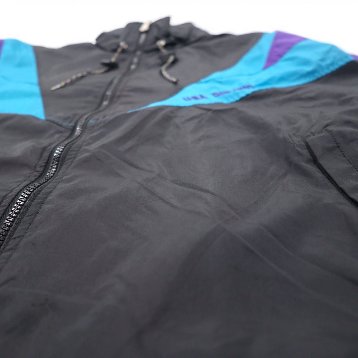 JC PENNEY 90年代 ナイロン トレーニングジャケット L ブラック メッシュライナー フード収納式 USA OLYMPIC